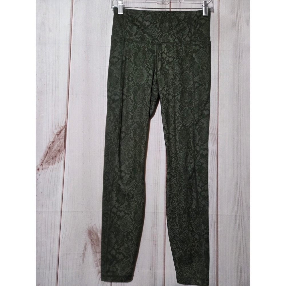 All‎ in Motion Womens Green Snakeskin Print High Rise Leggings Size Small